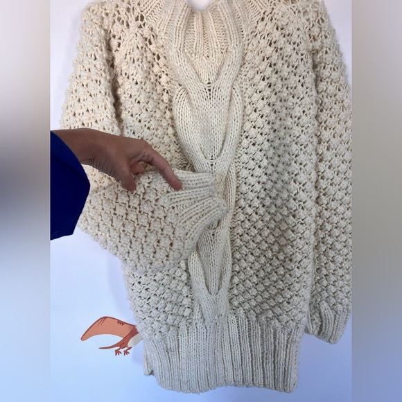 Cozy Cream Cable Knit Long Sweater. Handmade - Picture 2 of 12